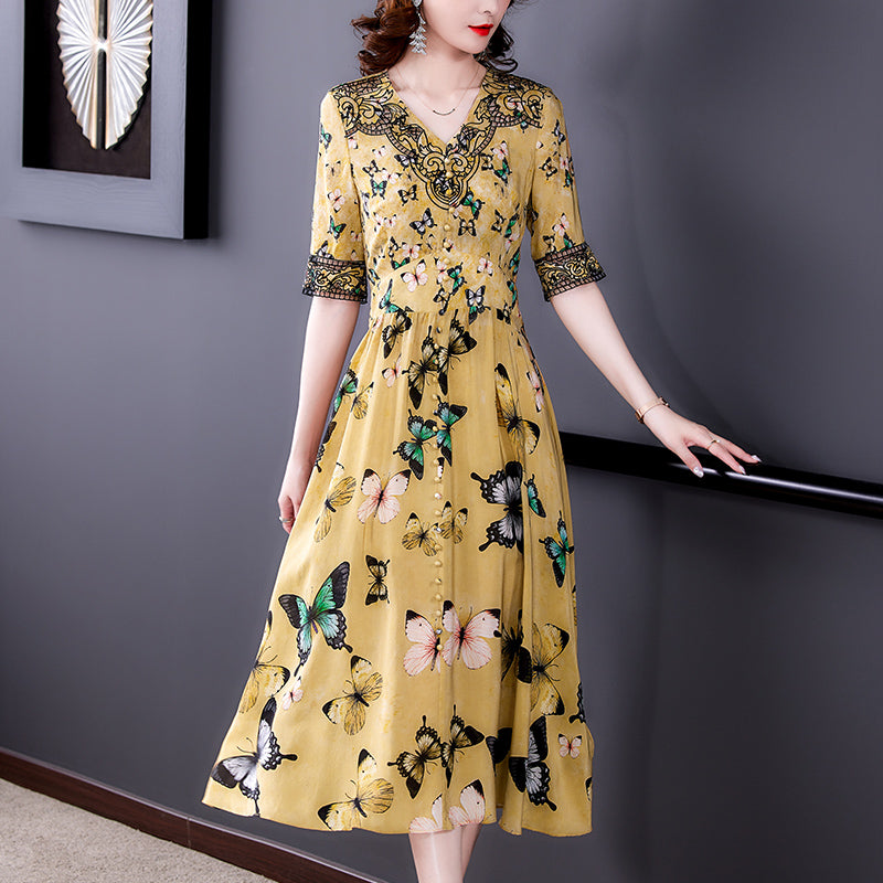Summer V-neck Dresses, High-end, Luxury, Big-name Temperament, Age Reduction, Popular Skirts - Image 2
