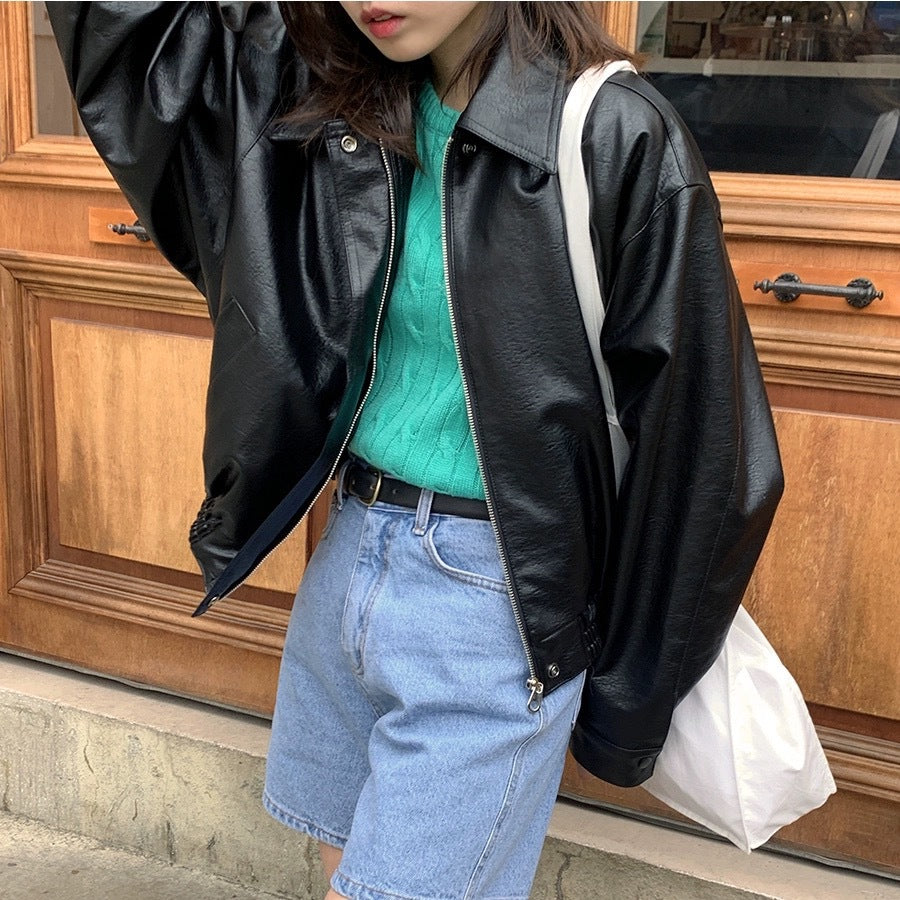 Women's Fashionable Retro Casual Zip-Up Collar Jacket - Image 7