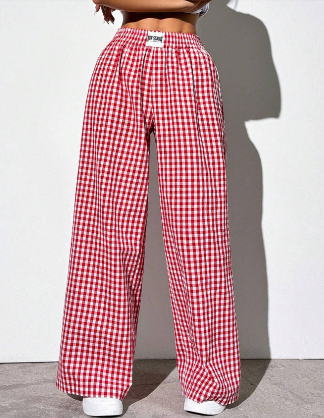 New Style Cotton Plaid Loose Casual Pants With Pockets - Image 4