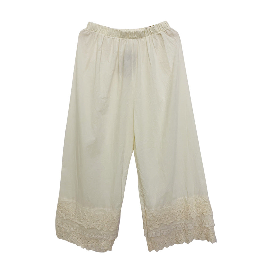 Elastic-Waist Solid Color Cotton-Linen Cropped Pants - Image 9