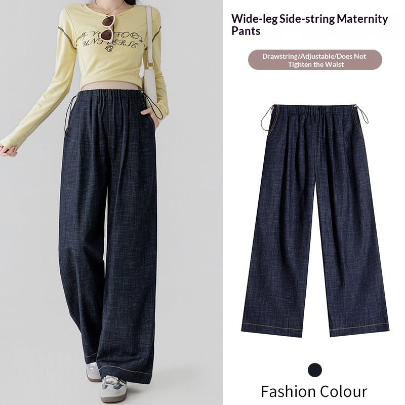 Dark Blue Fade-Resistant Wide-Leg Rayon Straight-Leg Maternity Jeans - Image 2
